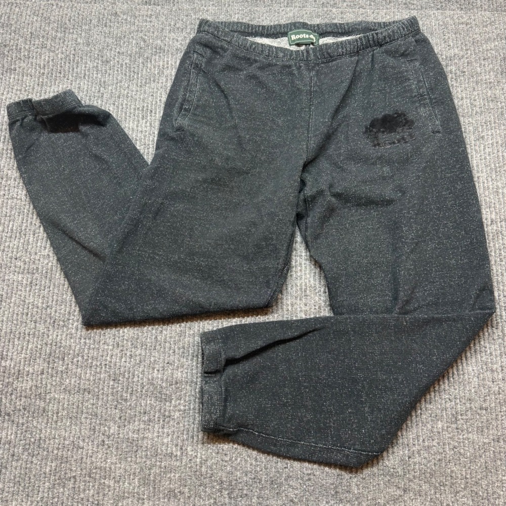 Roots Salt & Pepper Sweatpants Womens Medium Gray Black Logo Jogger Lounge - Picture 1 of 10